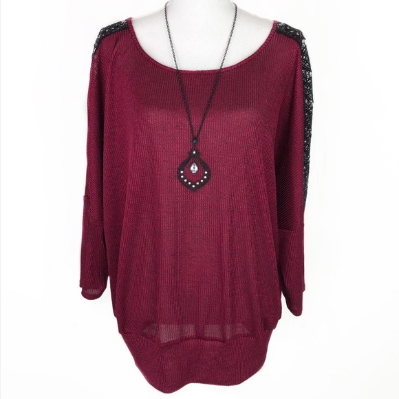 Alyx Tops - Alyx Shiny Maroon & Black Long Sleeve Top